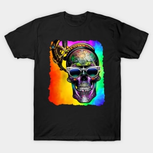 Rainbow Steampunk Skull with Sunglasses T-Shirt